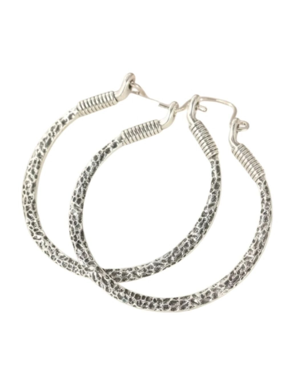 Silvertone Textured Hoop Earrings